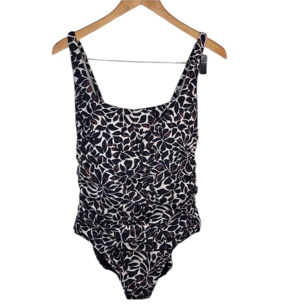 Garnet Hill Brown Leaf Blouson One Piece Swimsuit Women Size 14